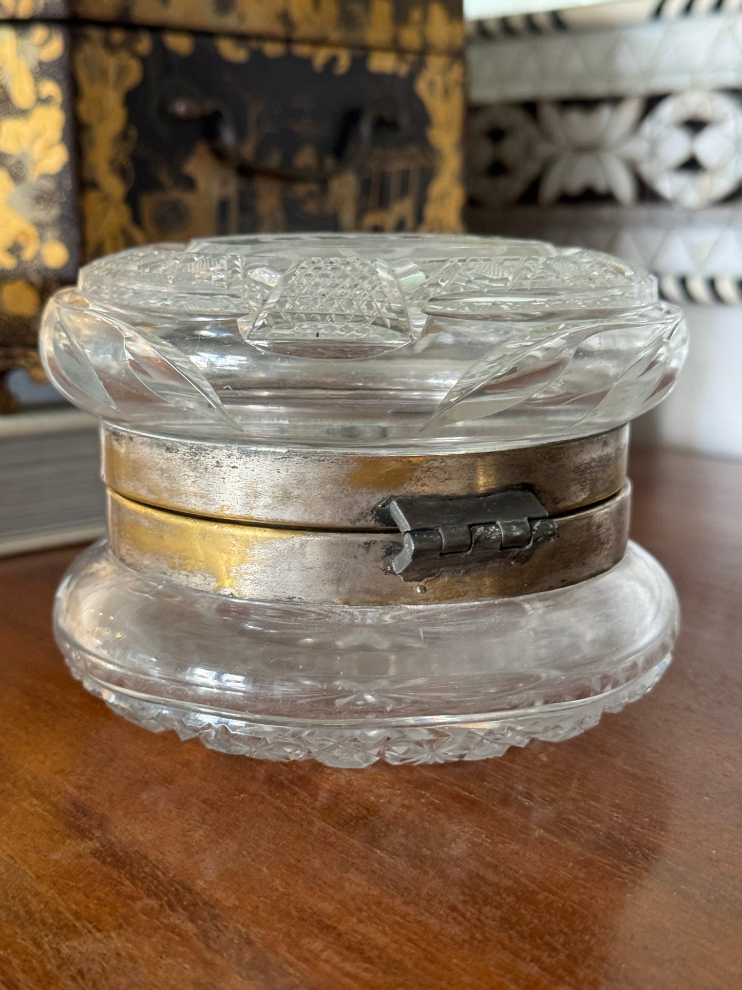 Antique Hand Cut “Good Luck” Glass Box