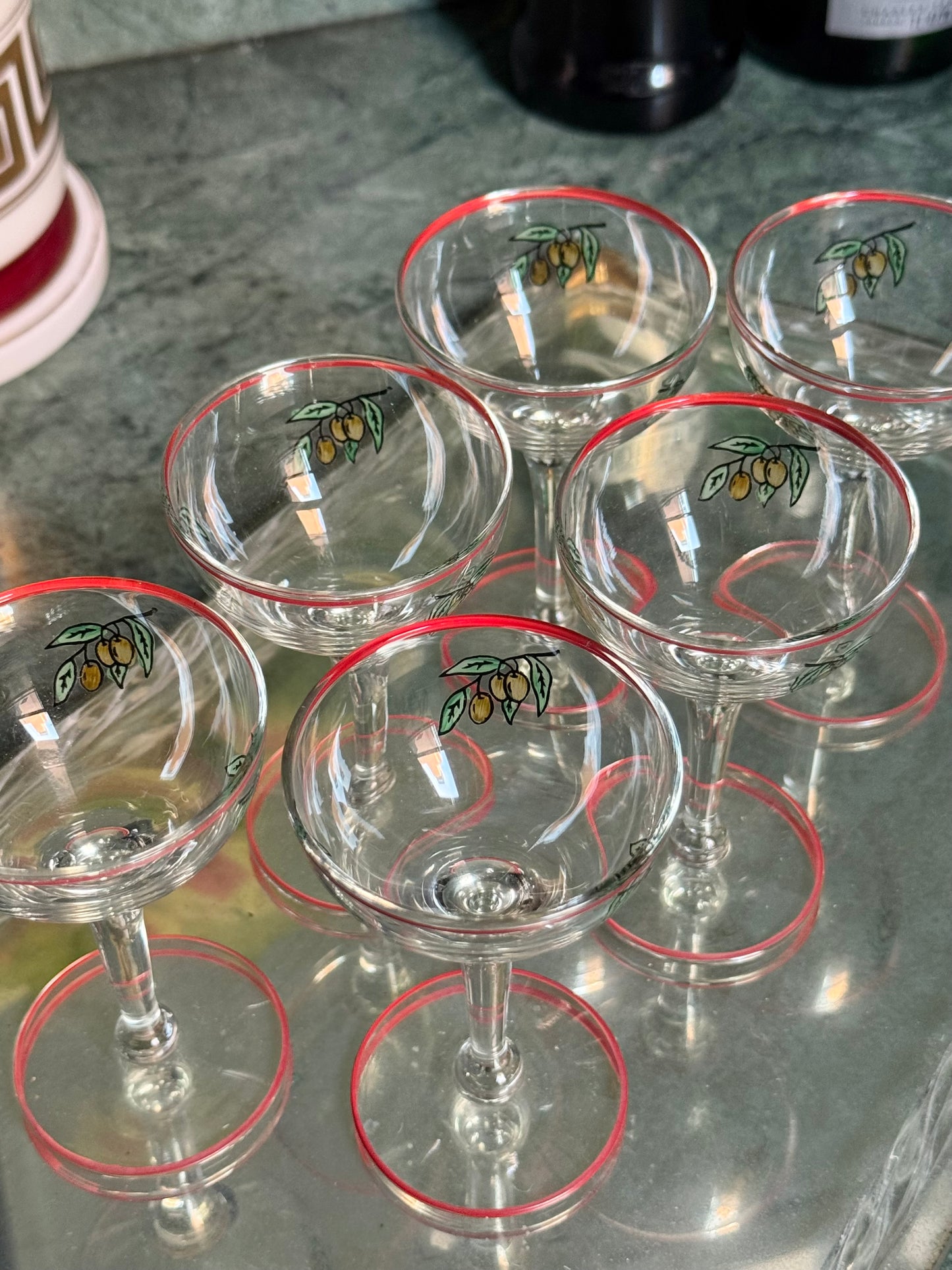 Six Teeny Olive Martini Glasses