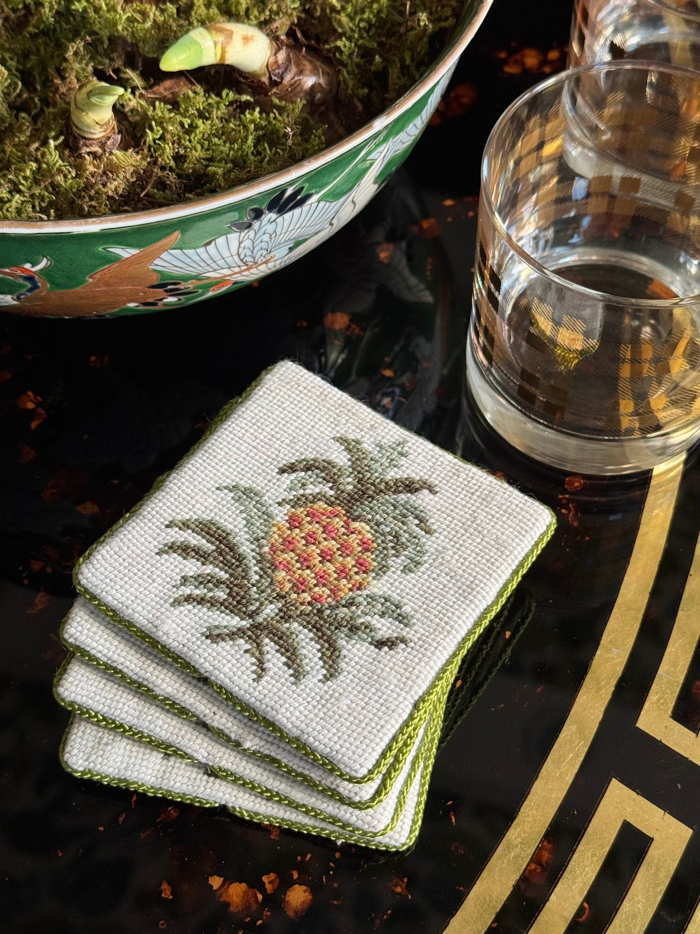 Needlepoint Pineapple Coaster Set