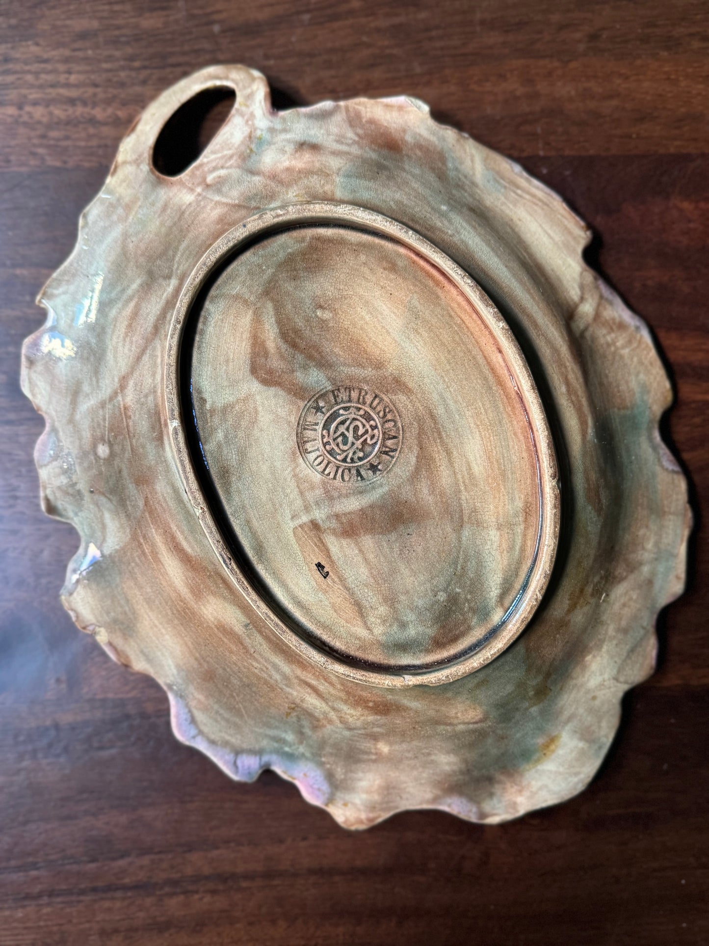 Large Etruscan Majolica Leaf with Twig Handle