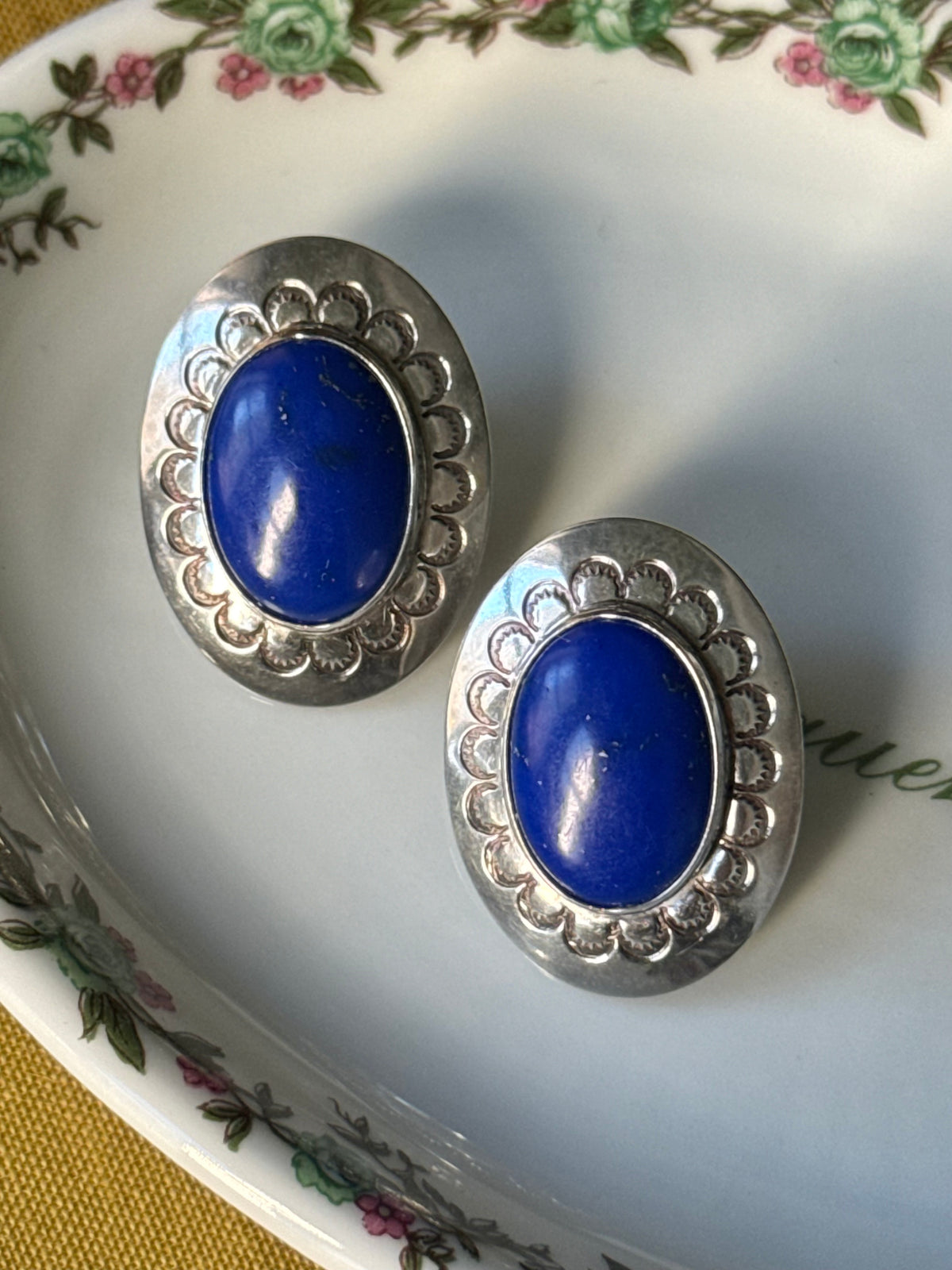 Silver & Lapis Concho Earrings