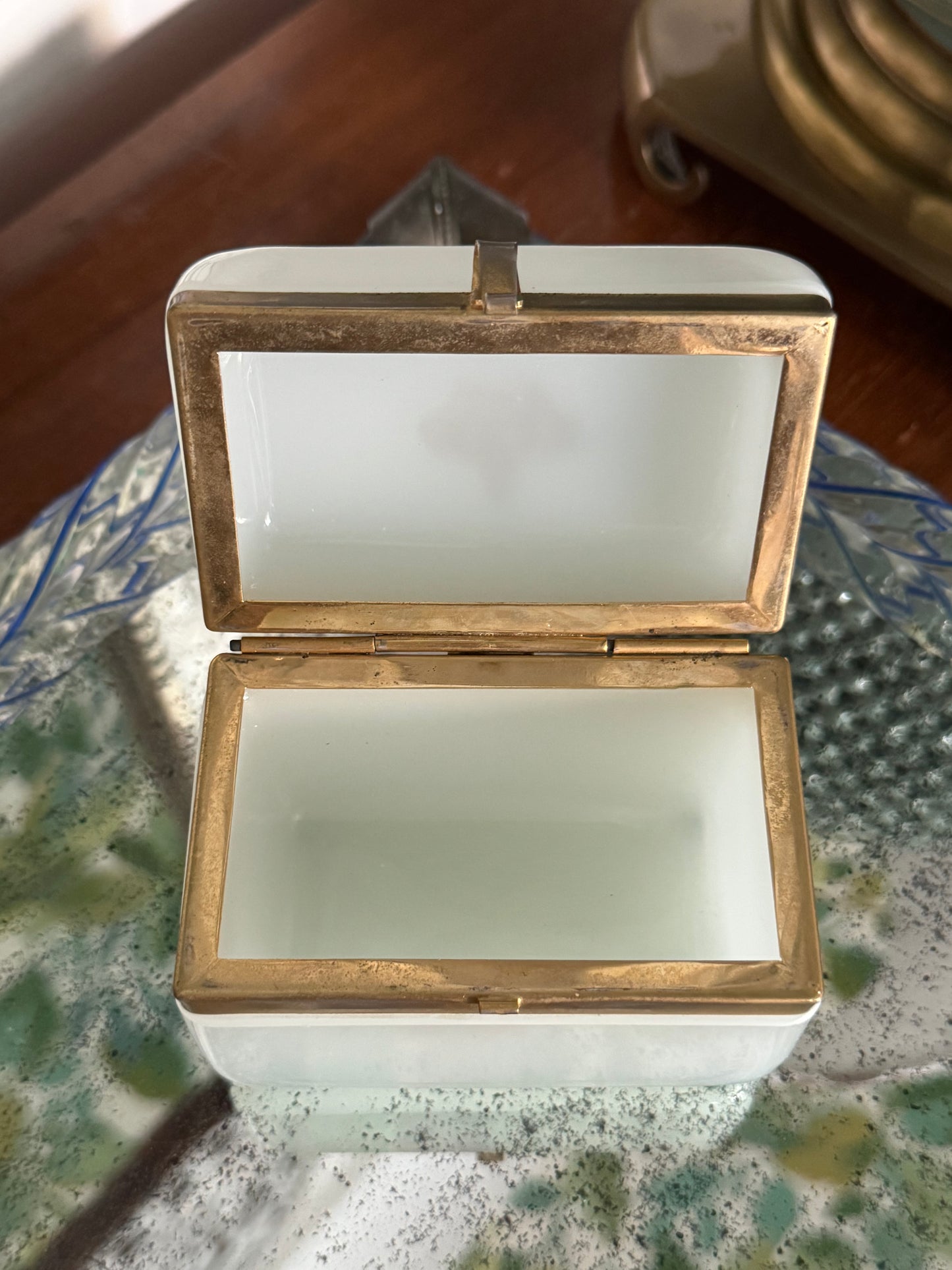Antique French Opaline Casket Box with Crown
