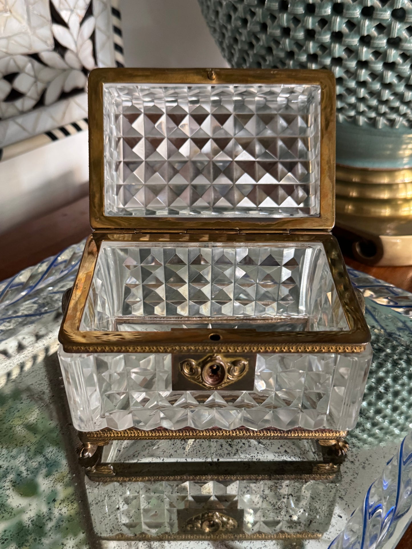 Antique French Crystal Casket Box with Shells