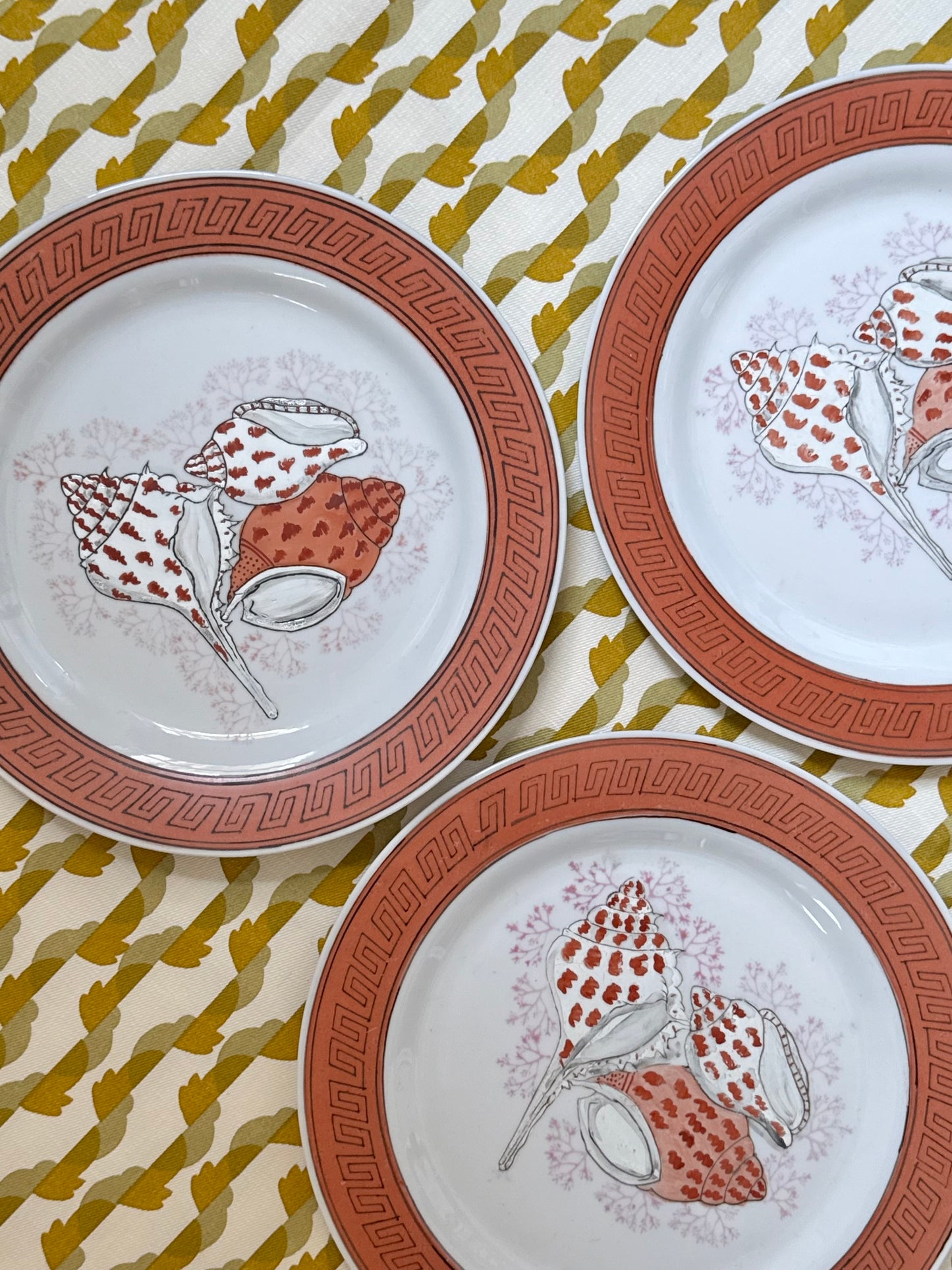Trio of Handpainted Shell Plates