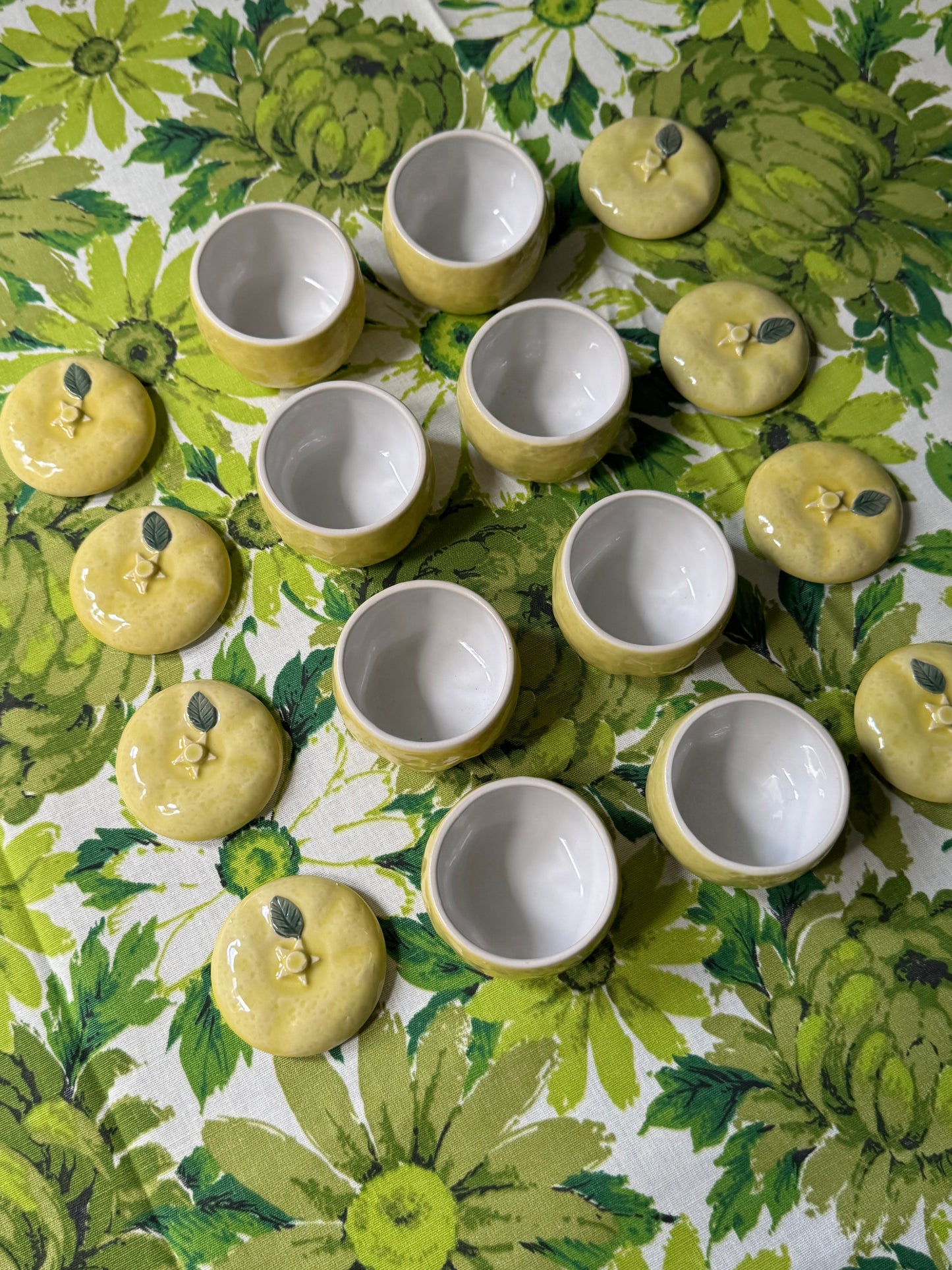 Set of 8 Lidded Porcelain Lemon Jars
