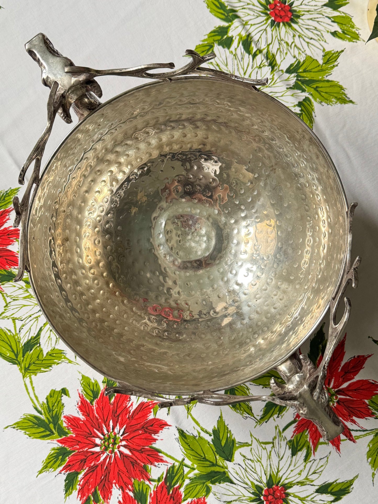 Grand Hammered Silverplate Stag’s Head Bowl