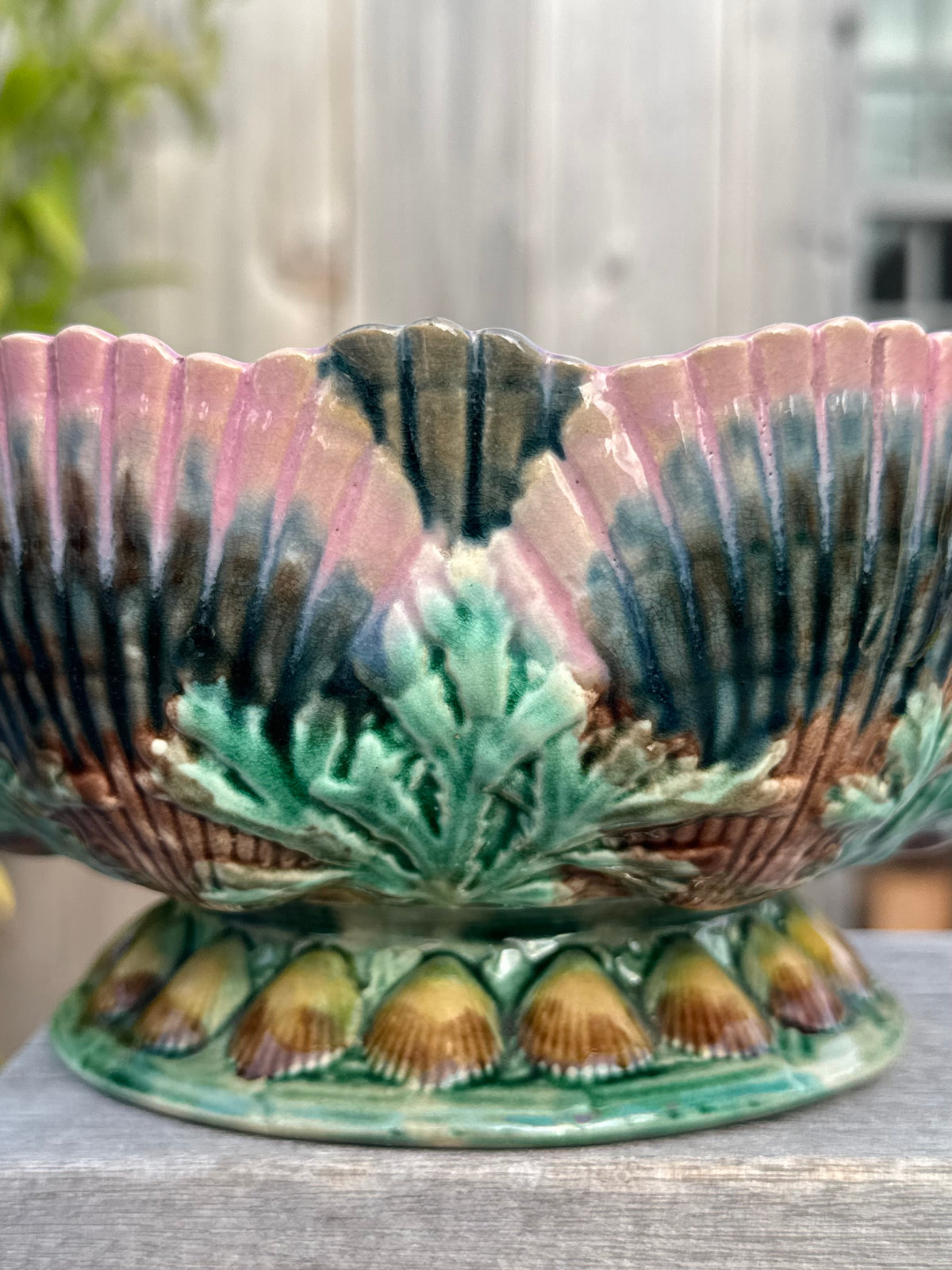 Antique Majolica Shell Bowl