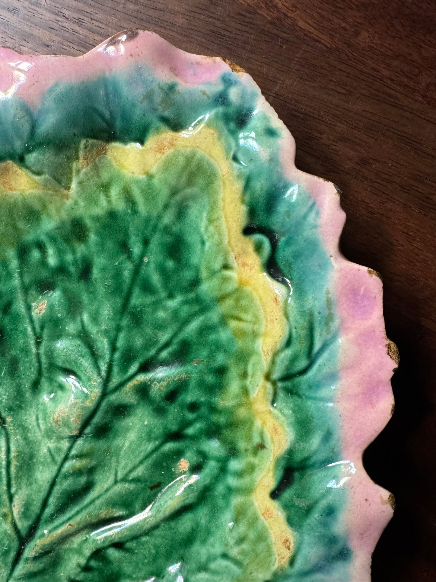 Large Etruscan Majolica Leaf with Twig Handle