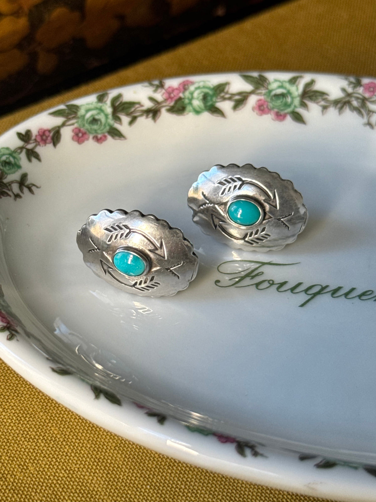 Turquoise Concho Screw-back Earrings