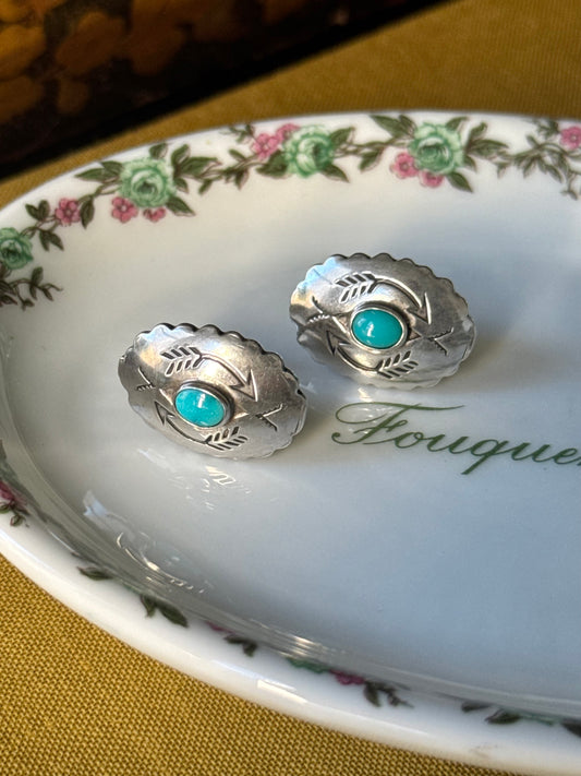 Turquoise Concho Screw-back Earrings