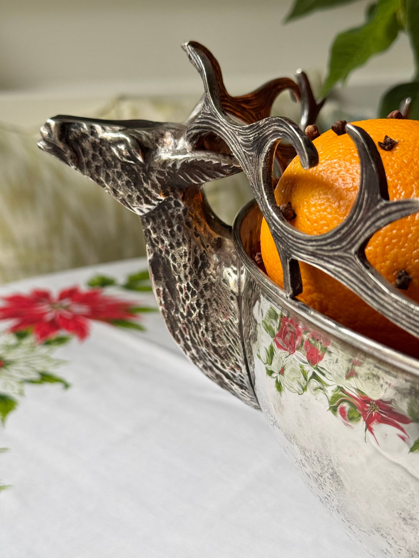 Grand Hammered Silverplate Stag’s Head Bowl