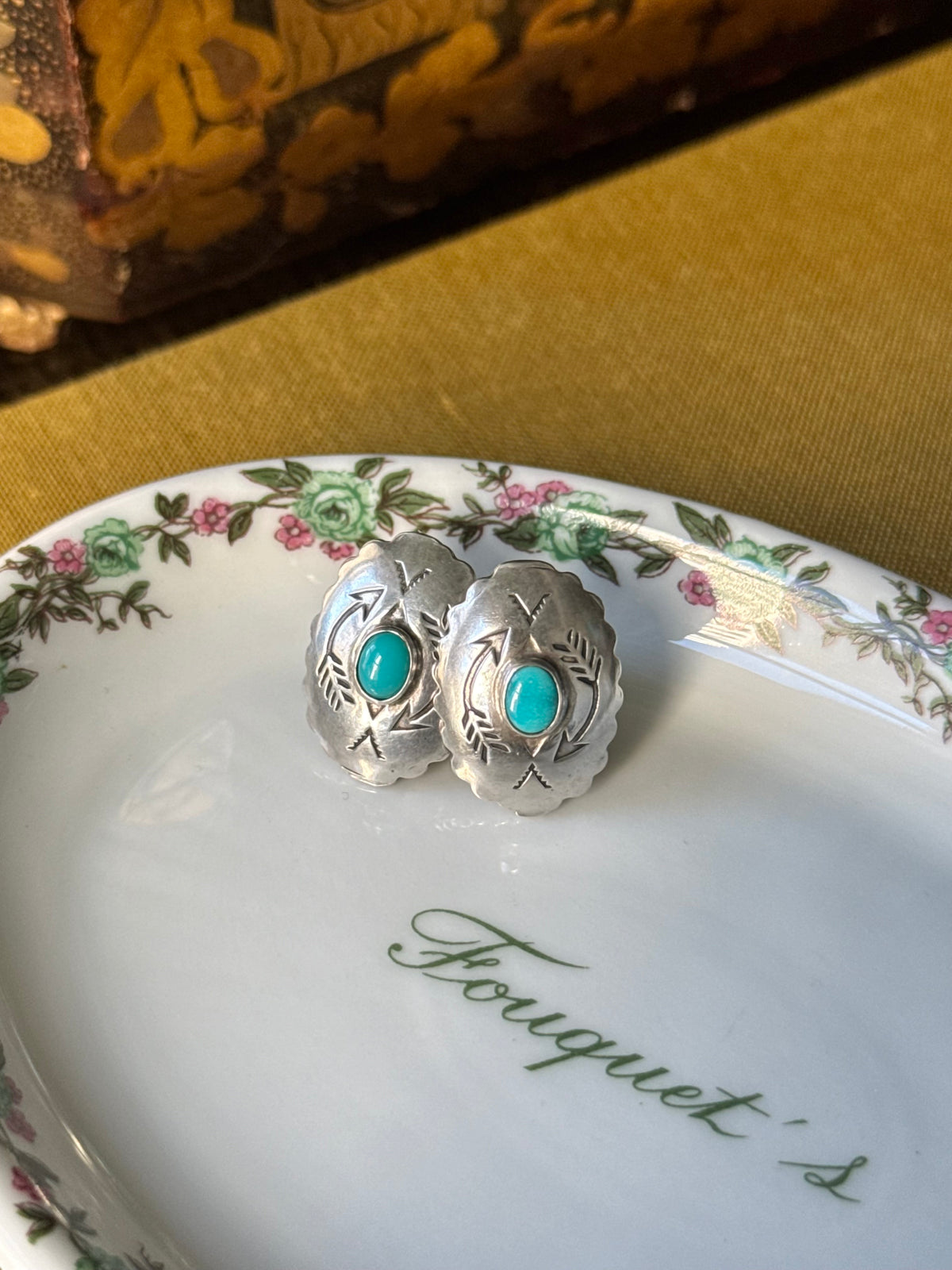Turquoise Concho Screw-back Earrings