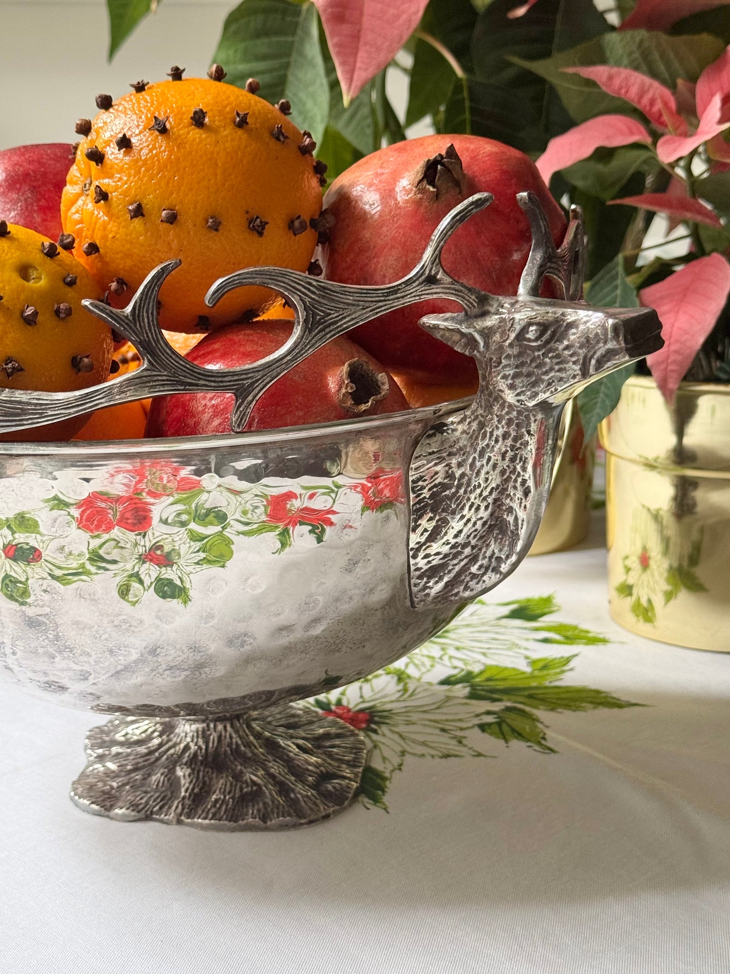 Grand Hammered Silverplate Stag’s Head Bowl