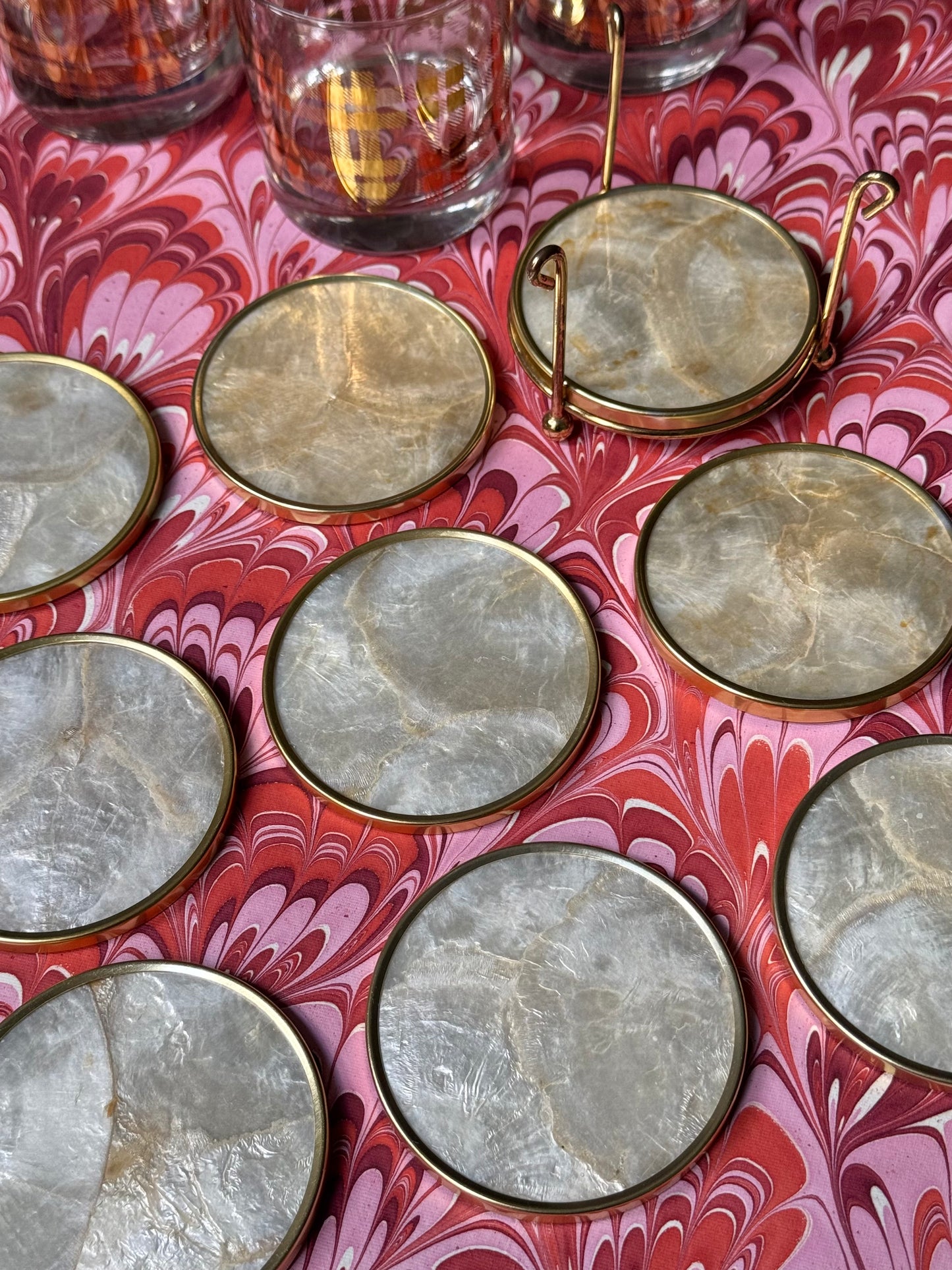 Vintage Capiz Shell Coaster Set