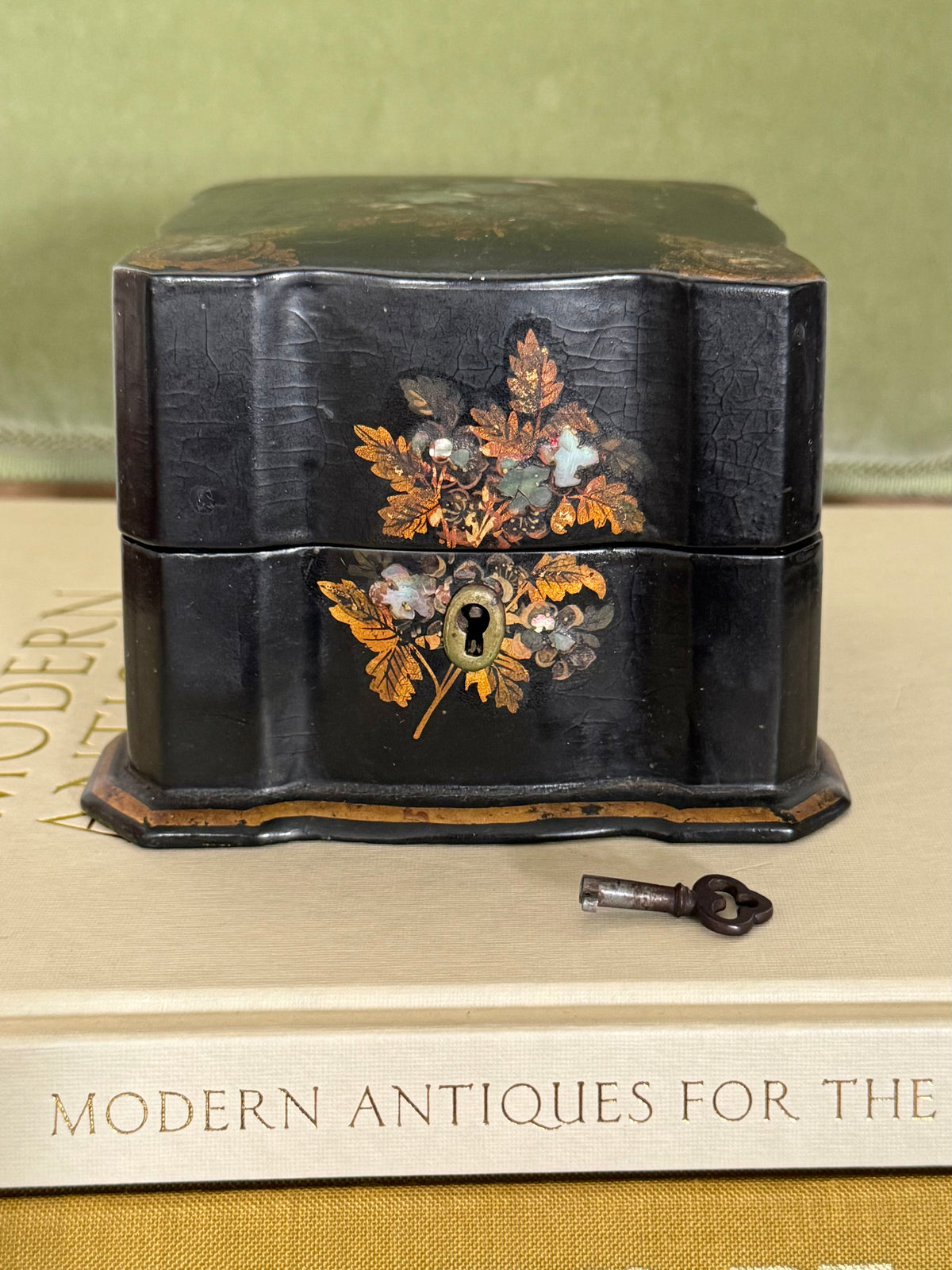 Antique Victorian Papier Mâché Box with Key