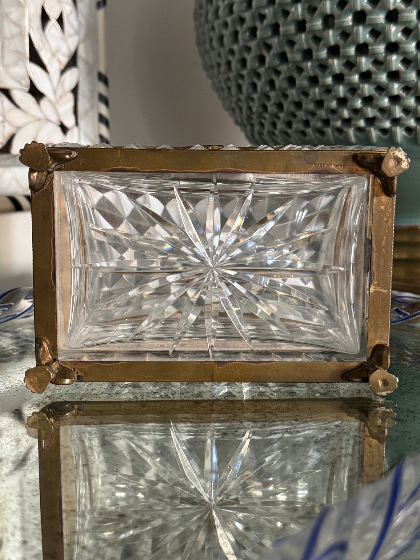 Antique French Crystal Casket Box with Shells