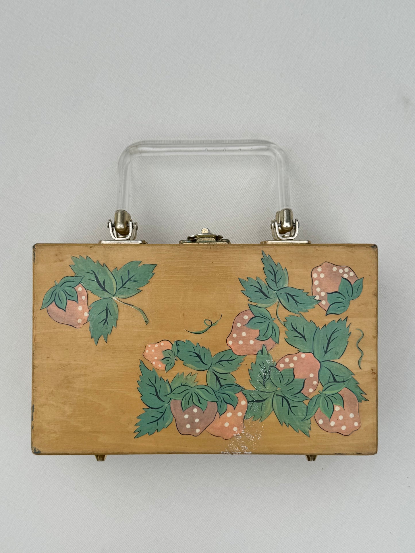 Vintage Wooden Box Purse with Lucite Handles