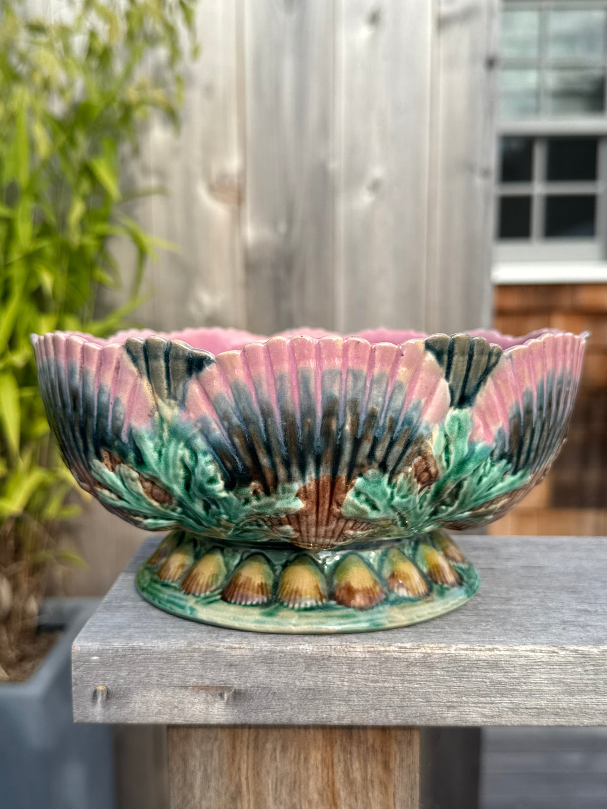 Antique Majolica Shell Bowl