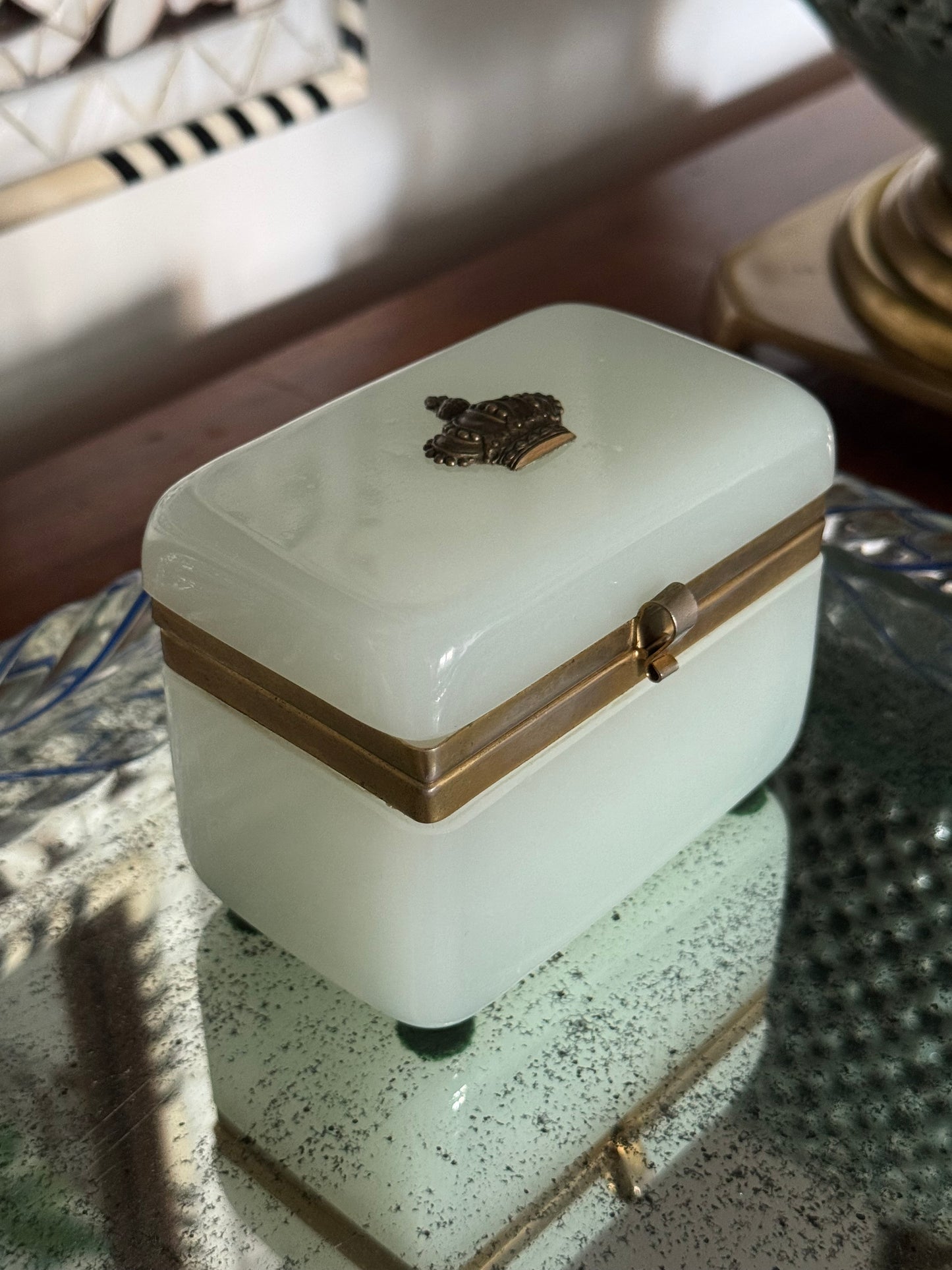 Antique French Opaline Casket Box with Crown