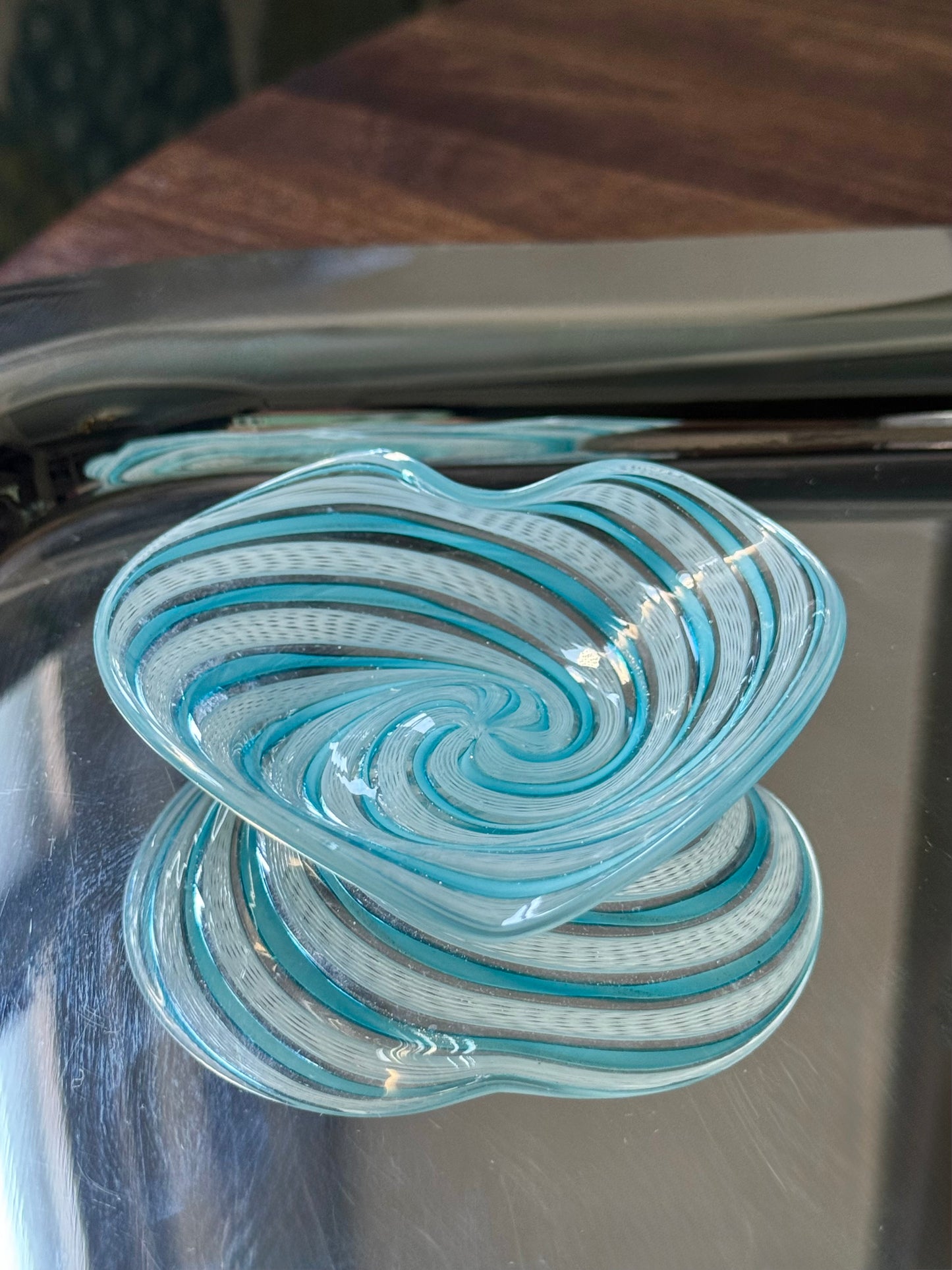 Blue Murano Ribbon Dish