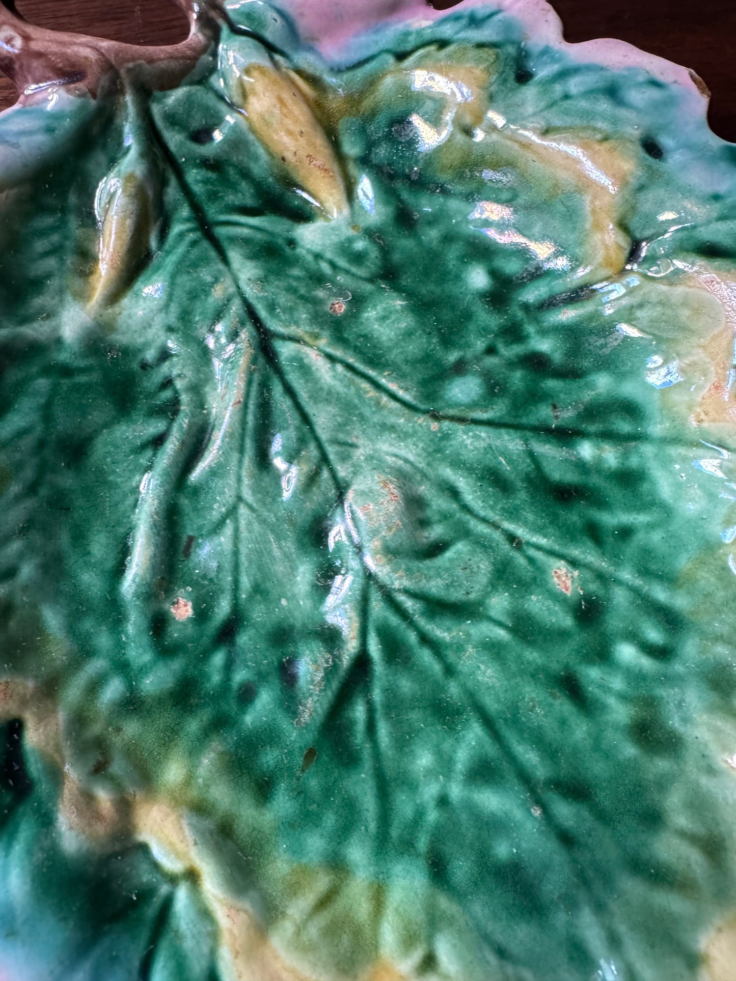 Large Etruscan Majolica Leaf with Twig Handle