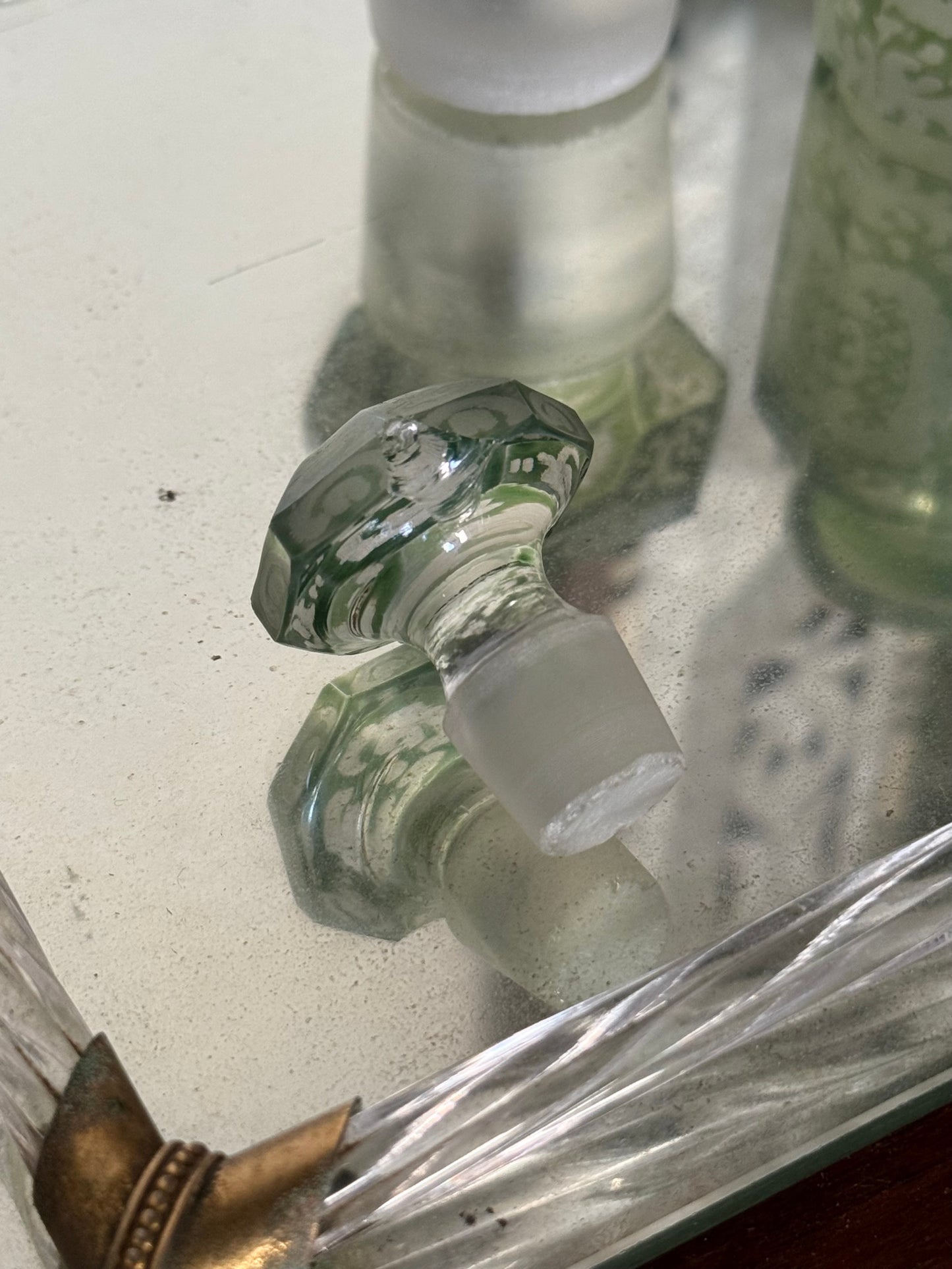 Set of 3 Antique Bohemian Glass Bottles