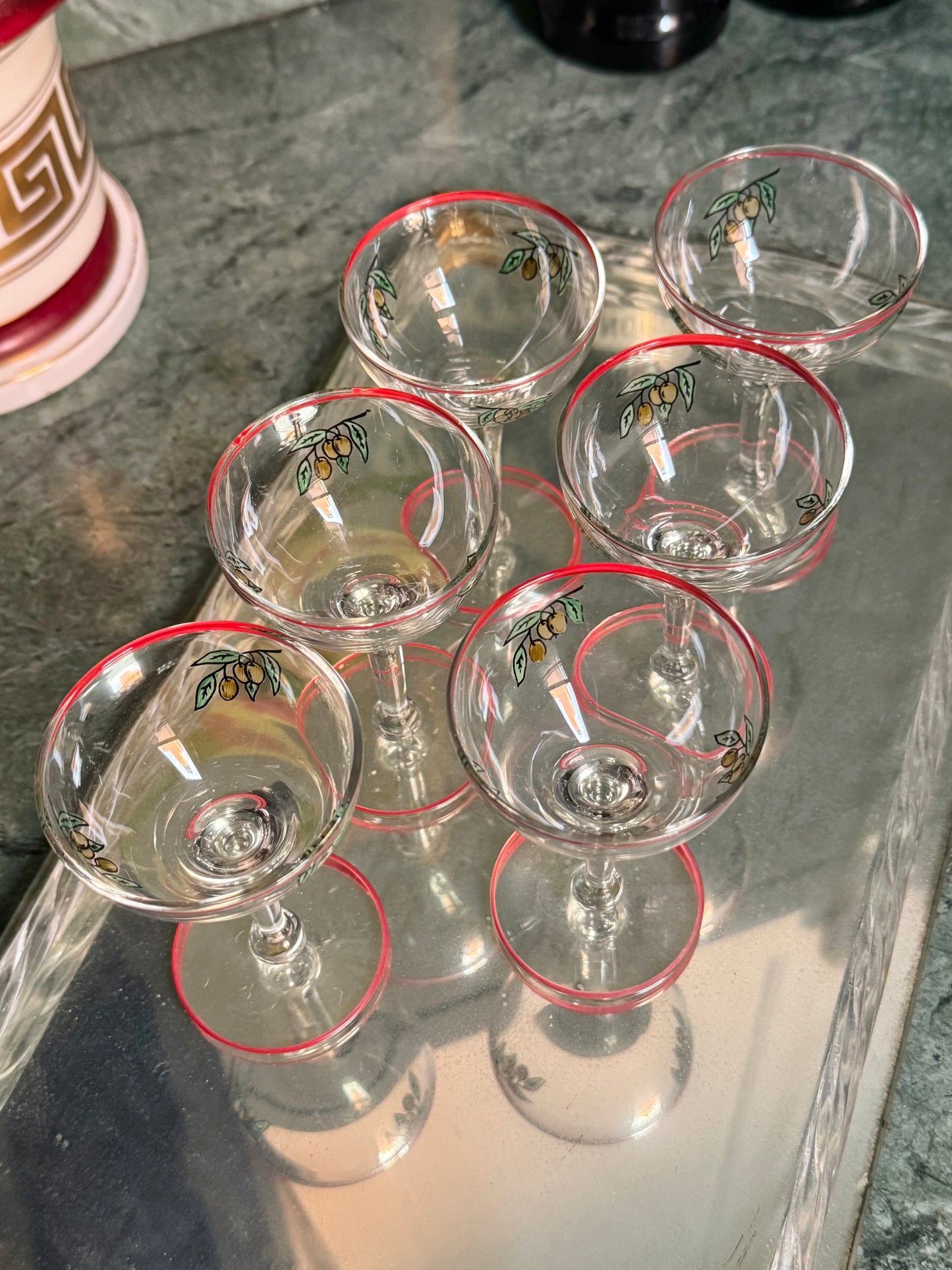 Six Teeny Olive Martini Glasses
