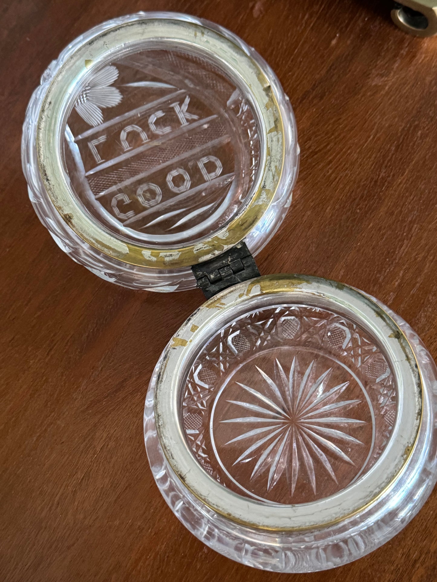 Antique Hand Cut “Good Luck” Glass Box