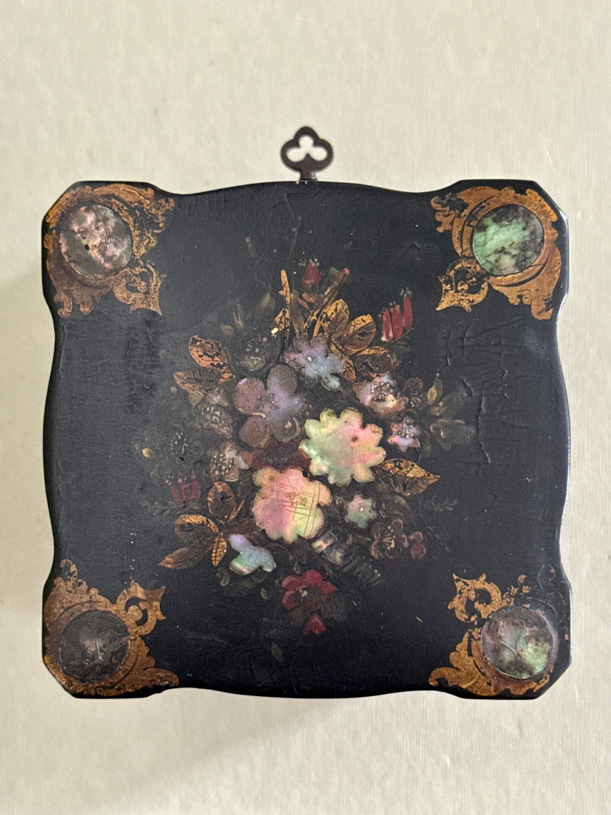 Antique Victorian Papier Mâché Box with Key