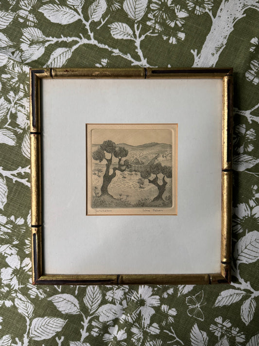 Jerusalem Etching in Bamboo Frame