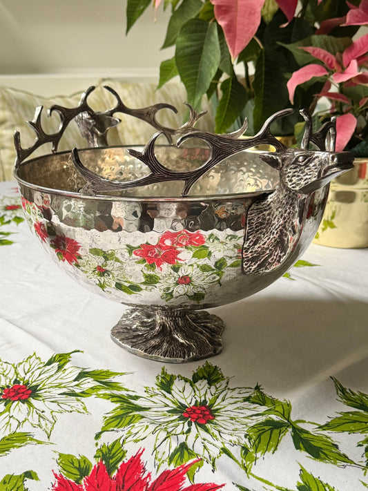 Grand Hammered Silverplate Stag’s Head Bowl