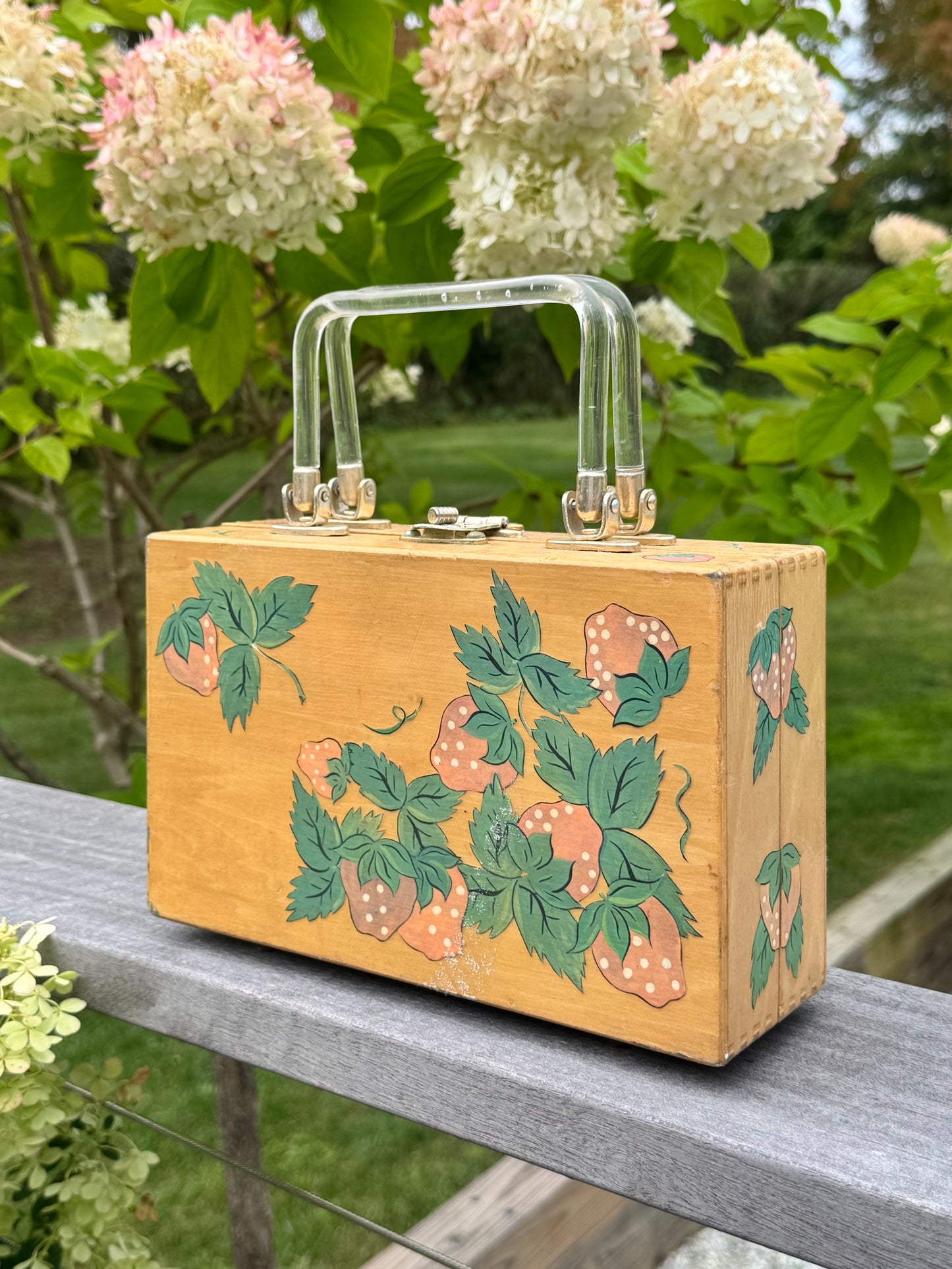 Vintage Wooden Box Purse with Lucite Handles
