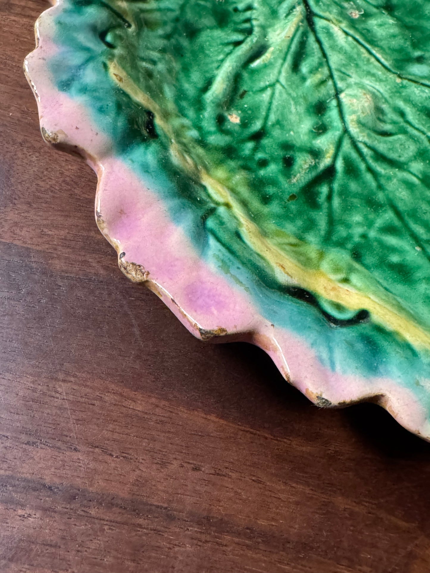 Large Etruscan Majolica Leaf with Twig Handle