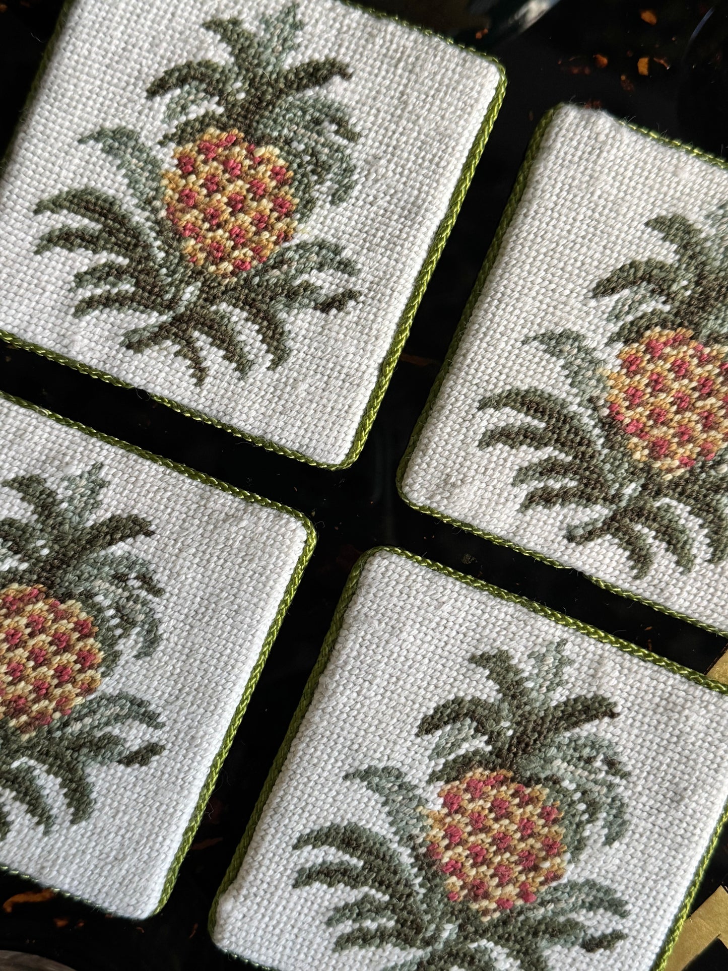 Needlepoint Pineapple Coaster Set