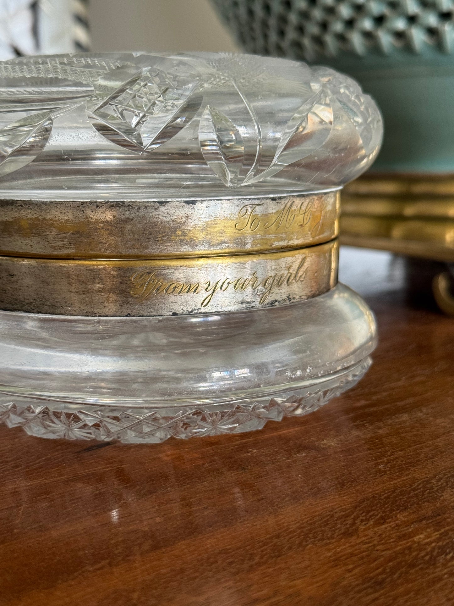 Antique Hand Cut “Good Luck” Glass Box