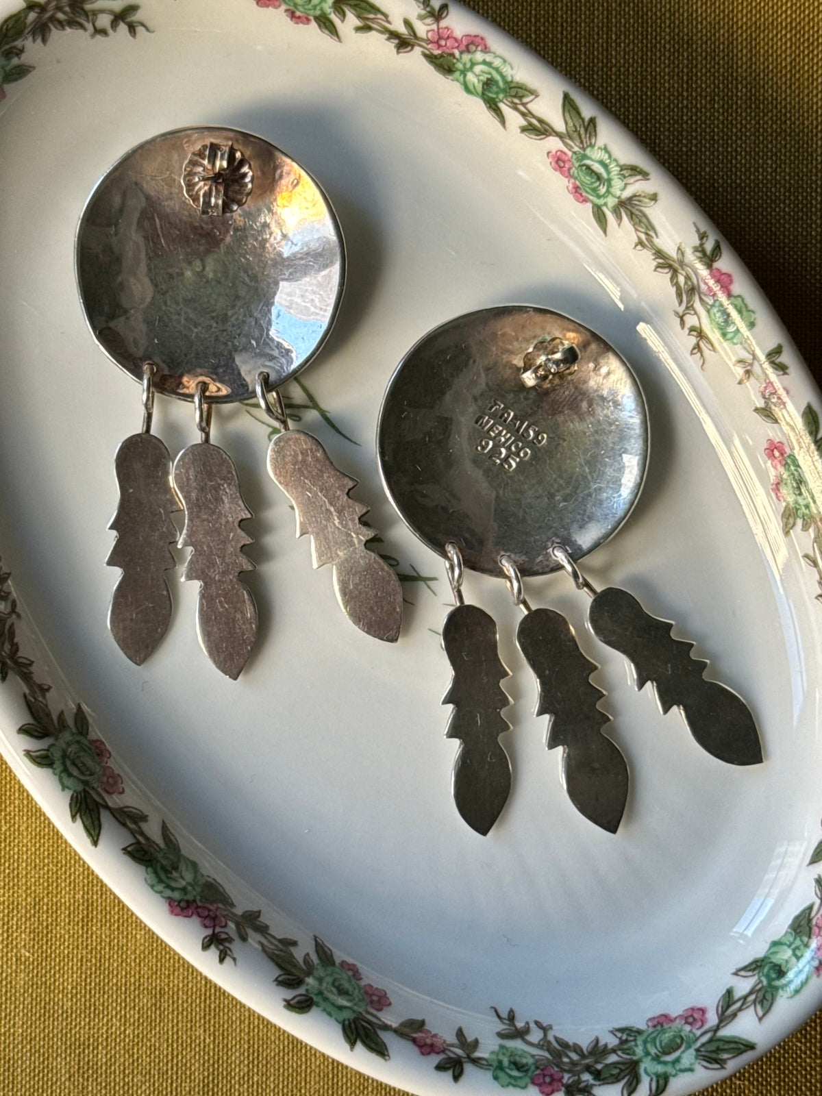 Silver Concho Feather Earrings