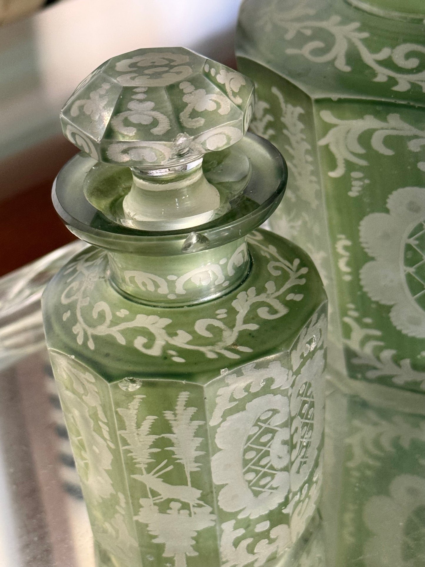 Set of 3 Antique Bohemian Glass Bottles