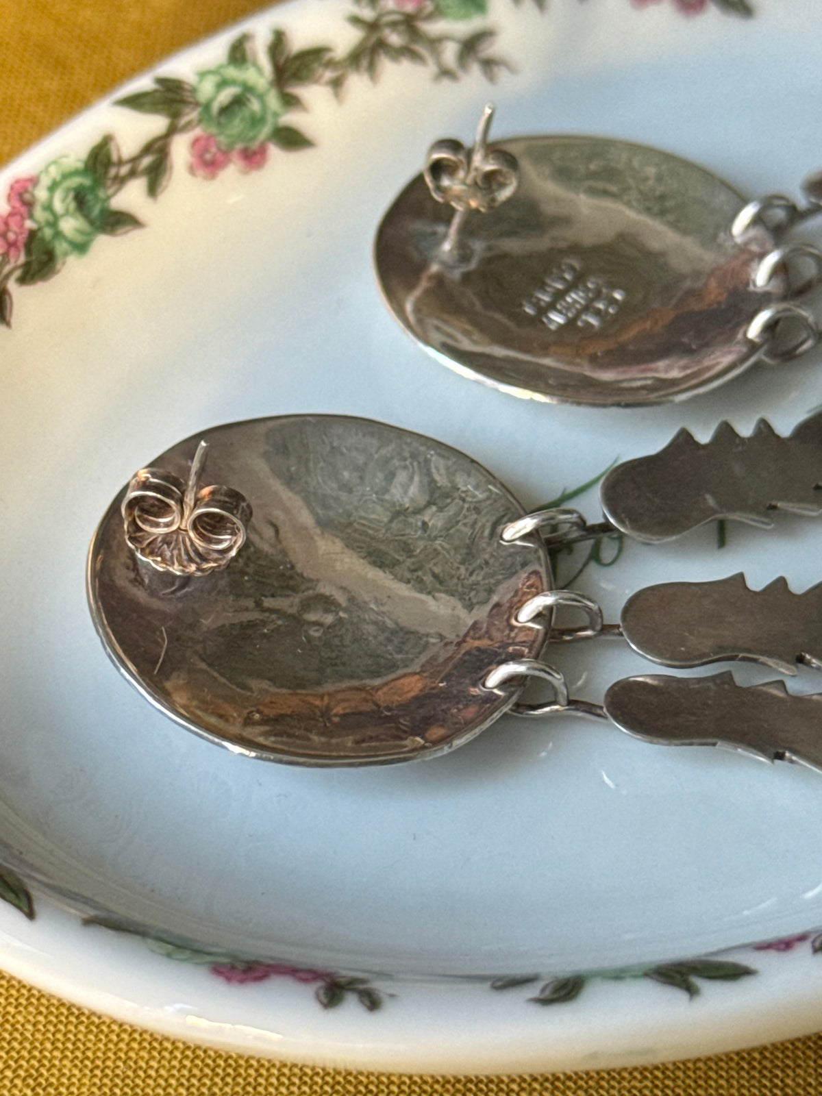 Silver Concho Feather Earrings
