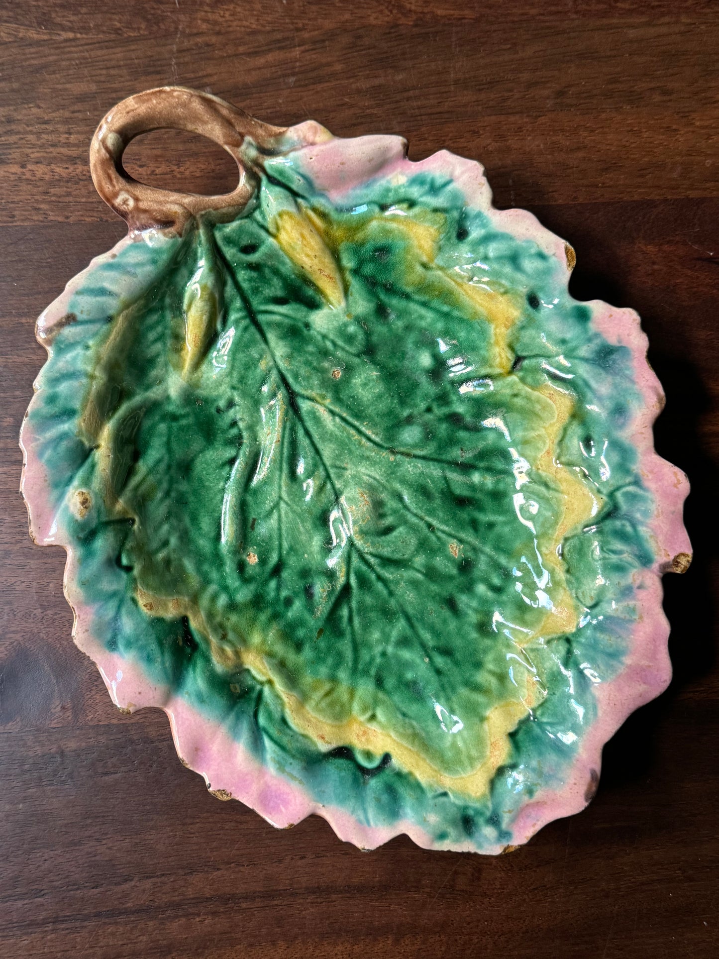 Large Etruscan Majolica Leaf with Twig Handle